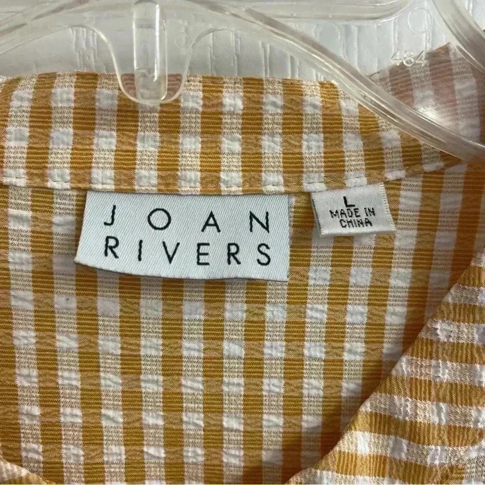 Joan Rivers White and Orange Gingham Mid Button Up Sleeve - Picture 8 of 8